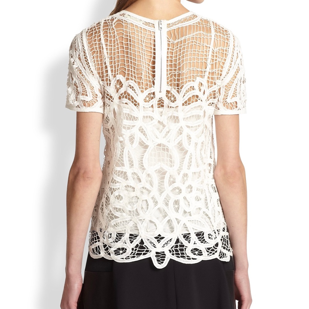 Rag and Bone Womens Nancy Sheer Battenburg Lace Blouse White Short Sleeve size M - Picture 2 of 16